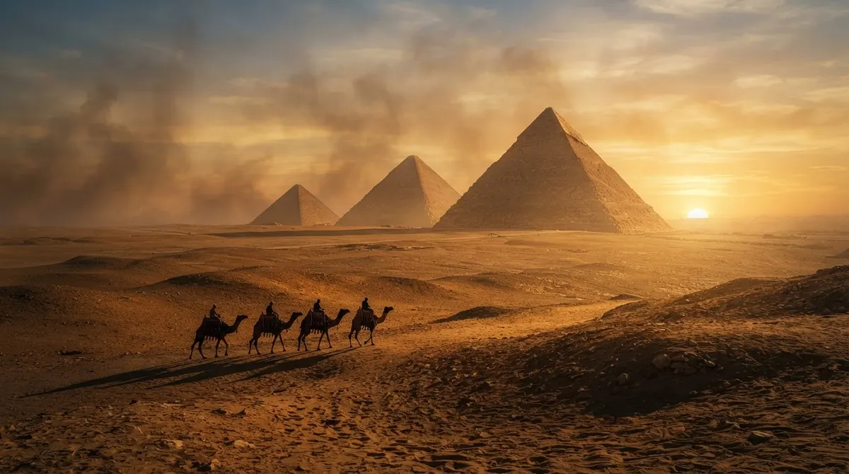 Pyramids of Giza at golden hour